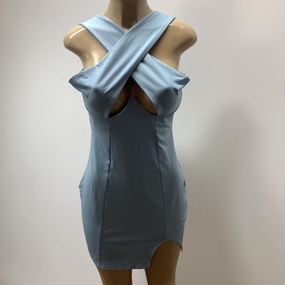 Elegant Light Blue Size Large Cross-Front Dress With With Underwire. Preloved - Picture 1 of 8